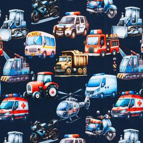 French Terry Vehicles Digital Print – navy blue, 