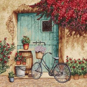 Decorative Panel Tapestry Fabric Bicycle – light beige/carmine, 