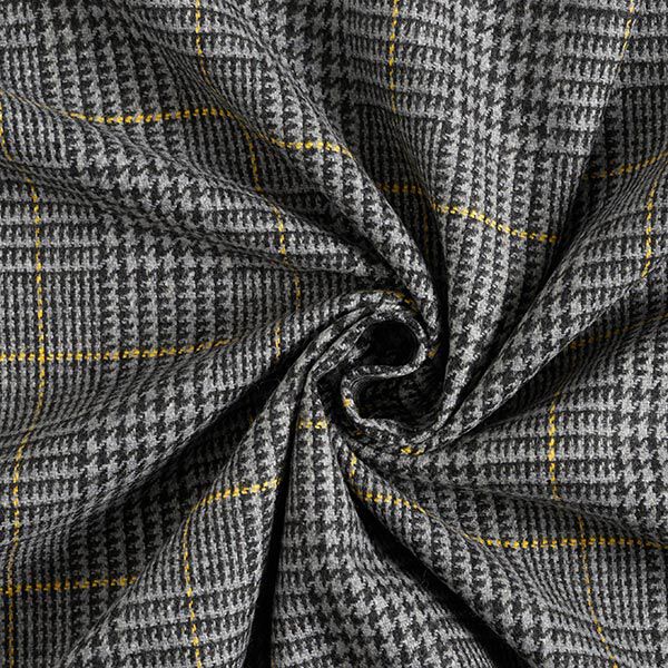 Glen Plaid Wool Fabric – dark grey/yellow,  image number 5
