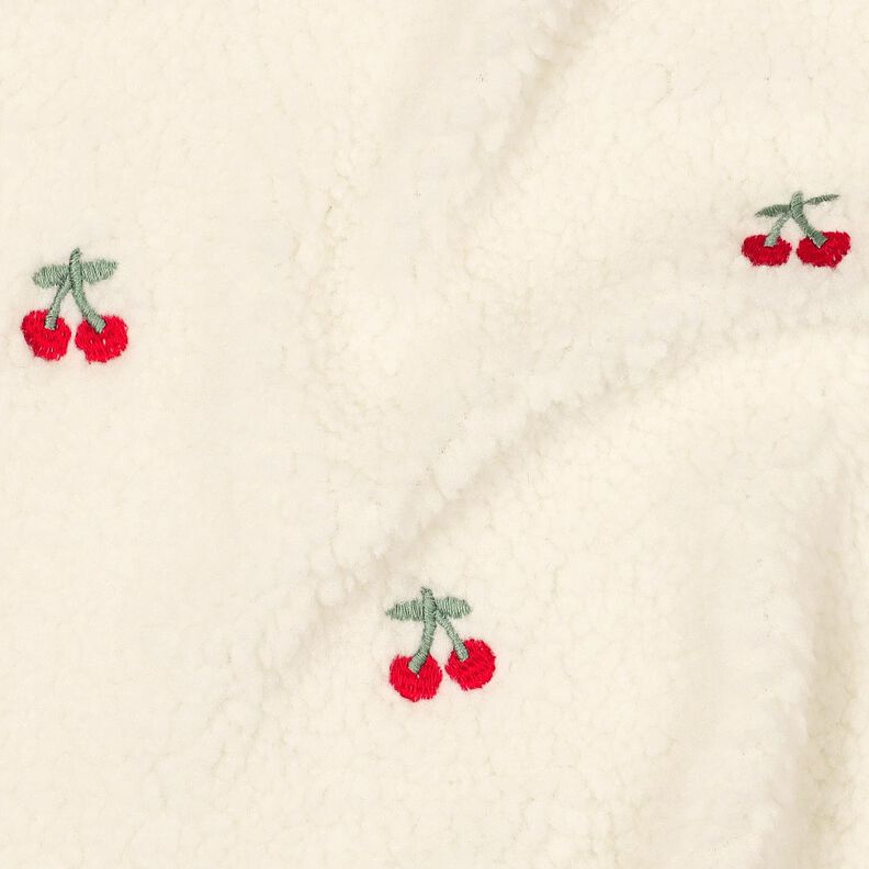 Teddy Fur embroidered cherries | Poppy Fabrics – ivory/chili,  image number 2