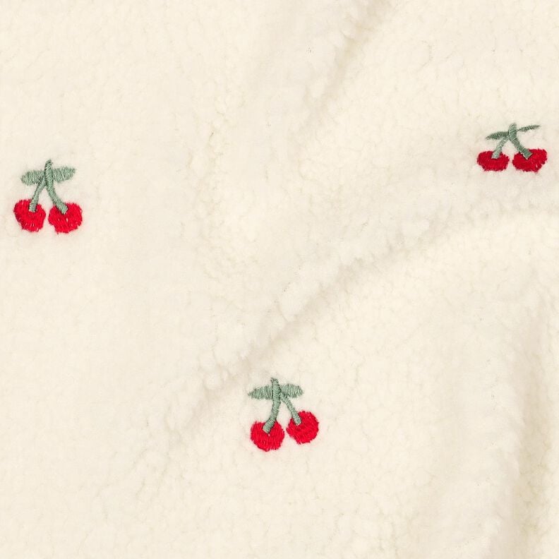 Teddy Fur embroidered cherries | Poppy Fabrics – ivory/chili, image number 2