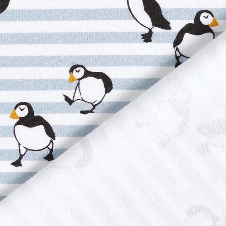 Cotton Jersey Puffins and stripes Digital Print – white/dove blue,  image number 4