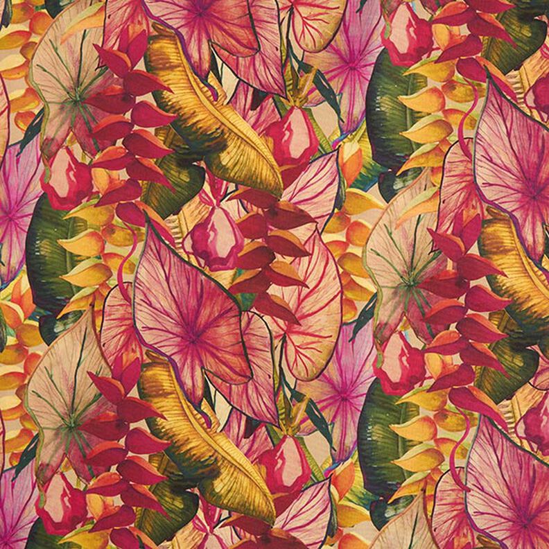 Outdoor Fabric Canvas Exotic Leaves – carmine/lilac,  image number 1