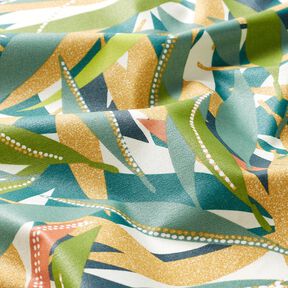 Coated Cotton Delicate Leaves – blue spruce/curry yellow, 