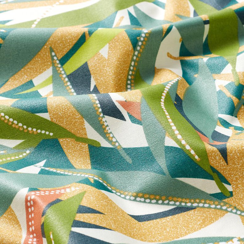Coated Cotton Delicate Leaves – blue spruce/curry yellow,  image number 3