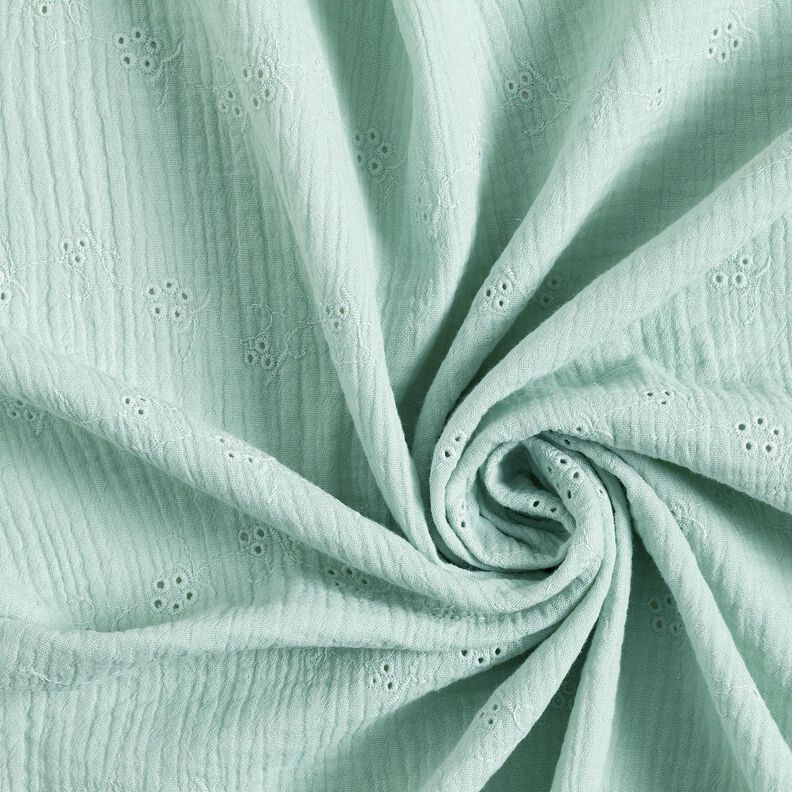 Double Gauze/Muslin Broderie Anglaise flower tendrils – pale mint,  image number 3
