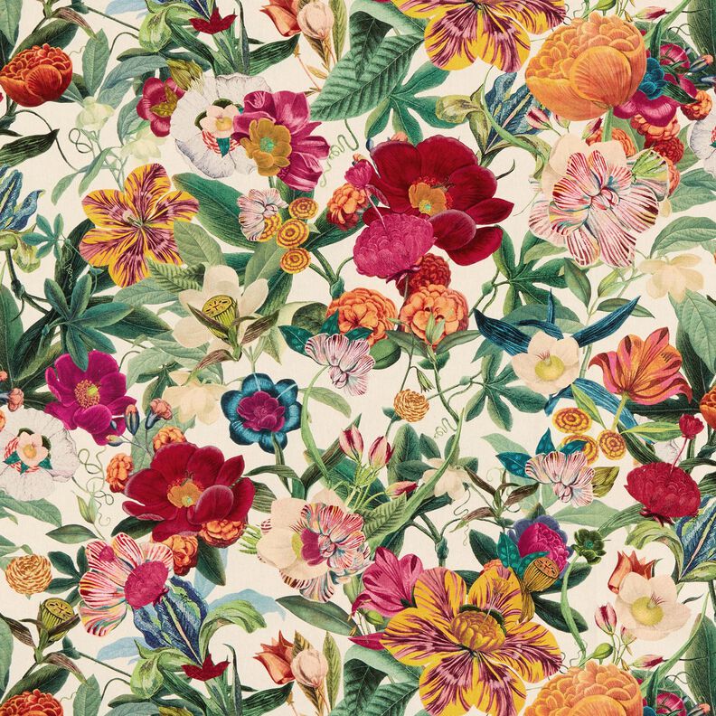 Decor Fabric Half Panama magnificent flowers – natural/purple, image number 1