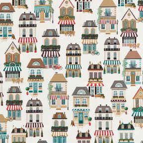Decor Fabric Half Panama nostalgic houses – offwhite/beige, 