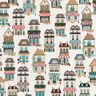 Decor Fabric Half Panama nostalgic houses – offwhite/beige,  thumbnail number 1