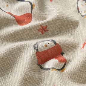Decor Fabric Half Panama festive penguins – natural/carmine, 