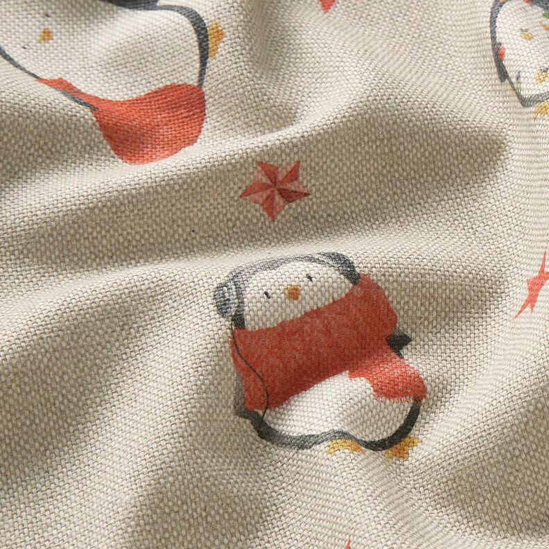 Decor Fabric Half Panama festive penguins – natural/carmine,  image number 2