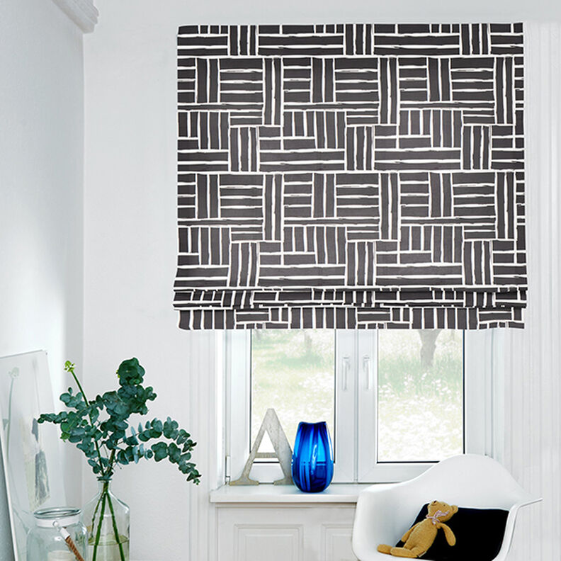 Decor Fabric Half Panama Abstract Grid – ivory/black,  image number 7