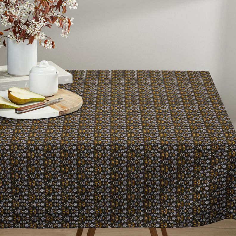 Cotton Cretonne climbing flowers – black/curry yellow,  image number 5