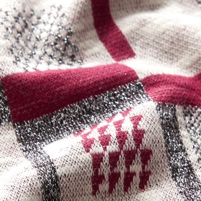 Knitted fabric graphic glitter pattern – berry/white,  image number 3