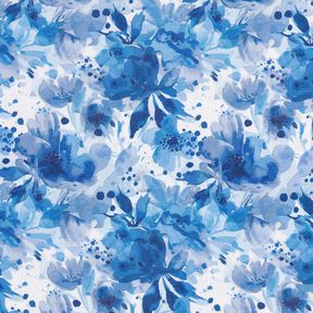 viscose fabric Flowers with splashes of colour – royal blue/white, 