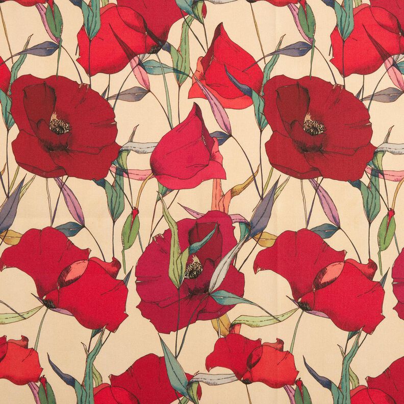 Outdoor Fabric Canvas Poppies – beige/carmine,  image number 1