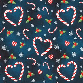 French Terry Candy Cane Hearts | Glitzerpüppi – midnight blue/chili, 