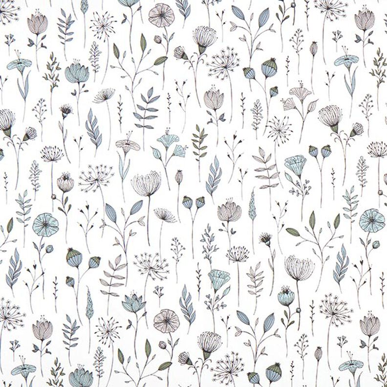 Decor Fabric Half Panama flower drawing – offwhite/black,  image number 1