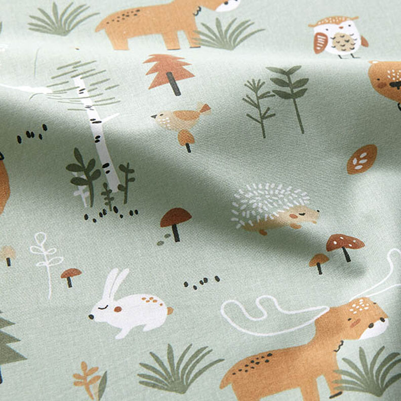Cotton Poplin animals in the wood – pastel green,  image number 2