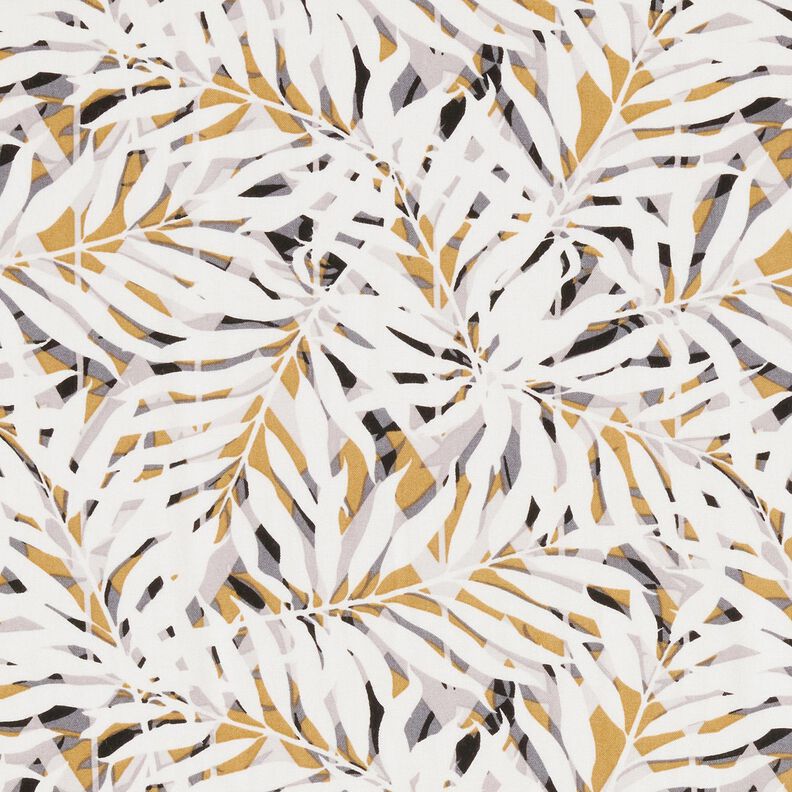 viscose fabric summer palm fronds – white/mustard,  image number 1