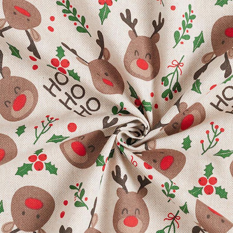 Decor Fabric Half Panama Cute Reindeer – beige/dark brown, image number 3