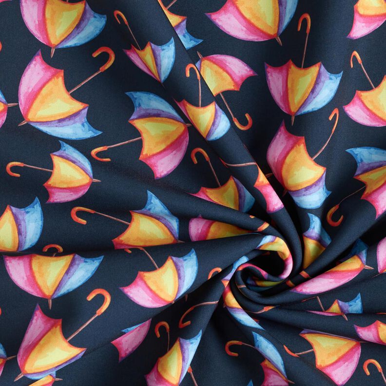 Softshell colourful umbrellas Digital Print – midnight blue | Remnant 50cm,  image number 3