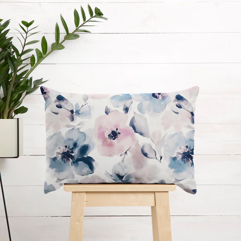 Decor Fabric Half Panama large watercolour flowers – white/pastel violet, image number 7