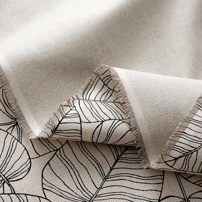 Decor Fabric Half Panama fine leaves – natural/black, image number 3
