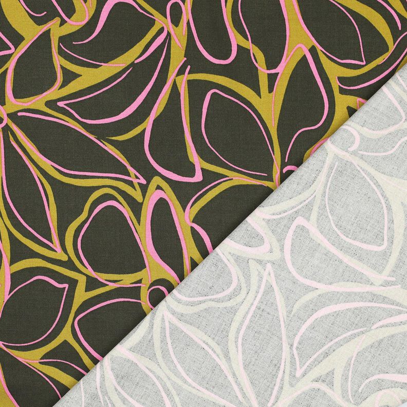 Stretch viscose large flowers – dark pine/yellow olive,  image number 4