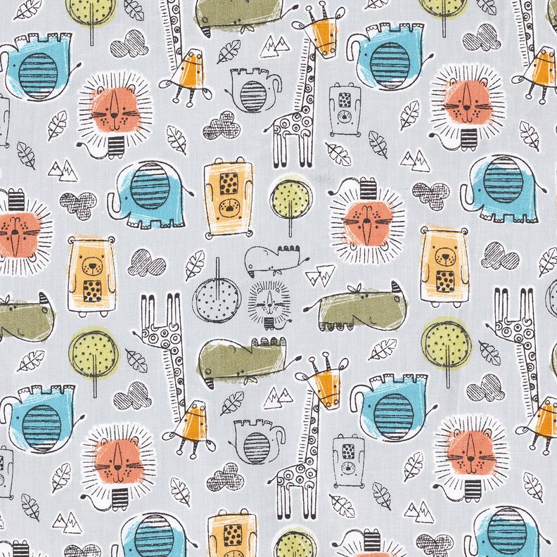 Cotton Cretonne Animals on Safari – silver grey,  image number 1