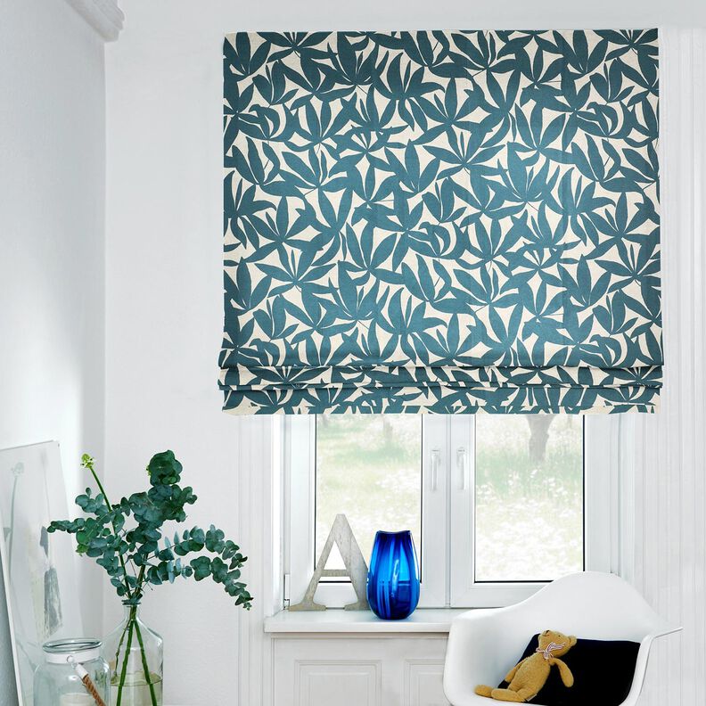 Decor Fabric Half Panama plain leaves – ocean blue/natural, image number 8