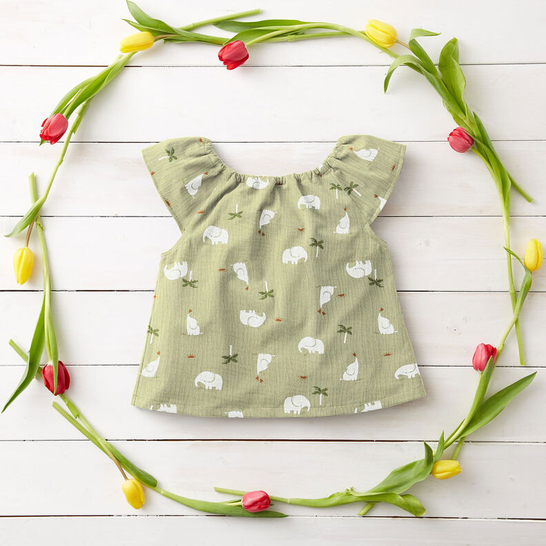 Double Gauze/Muslin Baby elephants – pistachio,  image number 5