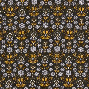 Cotton Cretonne climbing flowers – black/curry yellow, 