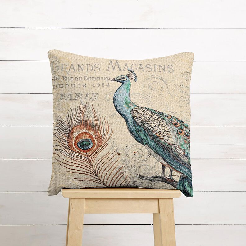 Decorative Panel Tapestry Fabric Peacock &ndash; light beige/blue,  image number 6