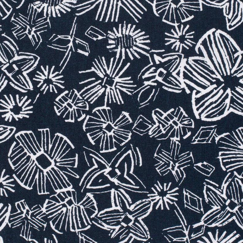 Viscose Linen Blend sketched flowers – midnight blue/white,  image number 5