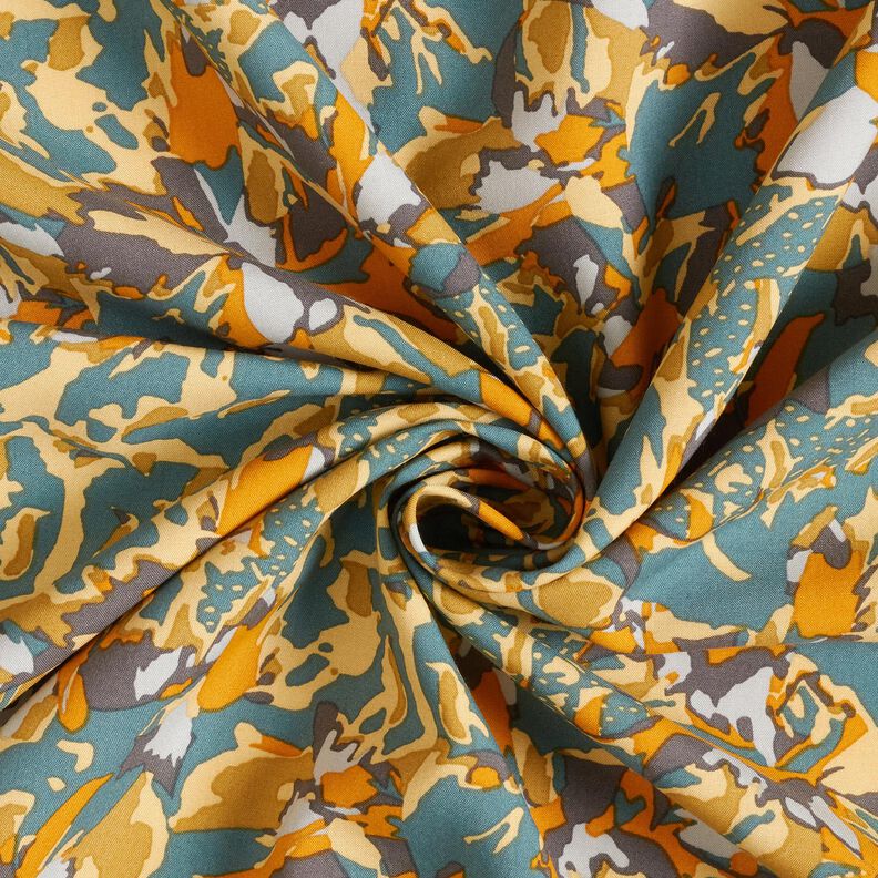 viscose fabric abstract sea of flowers – blue spruce/curry yellow,  image number 3