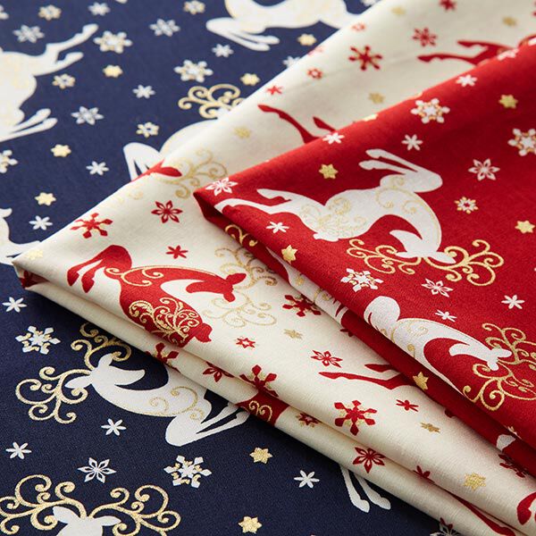 Jumping reindeer cotton poplin fabric – red, image number 5