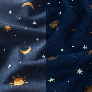 Decor Fabric Glow in the dark night sky – gold/navy blue, 