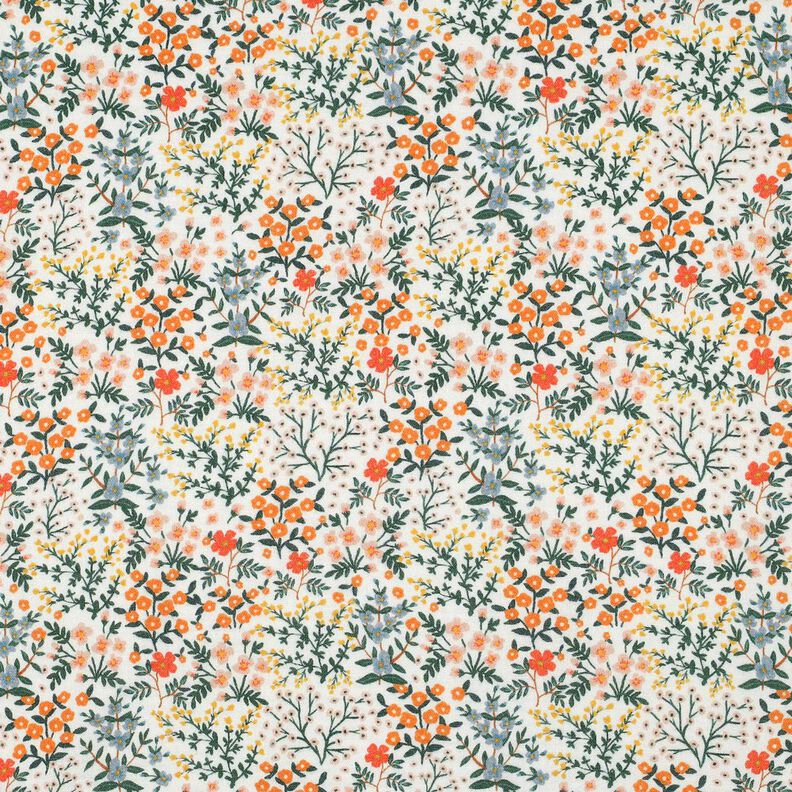 Double Gauze/Muslin Flower Meadow Digital Print | Poppy Fabrics – offwhite/peach orange,  image number 1