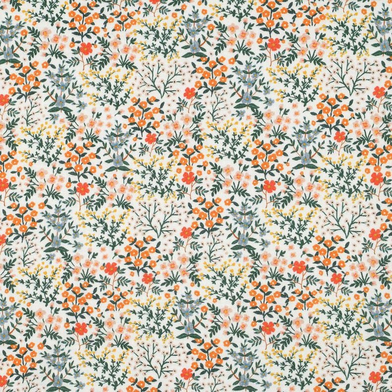 Double Gauze/Muslin Flower Meadow Digital Print | Poppy Fabrics – offwhite/peach orange, image number 1