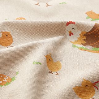Decor Fabric Half Panama chicken family – natural/brown, 