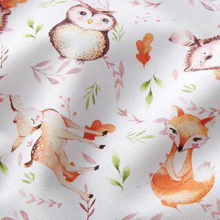 Cotton fabric Percale Woodland animals – white/light brown, 