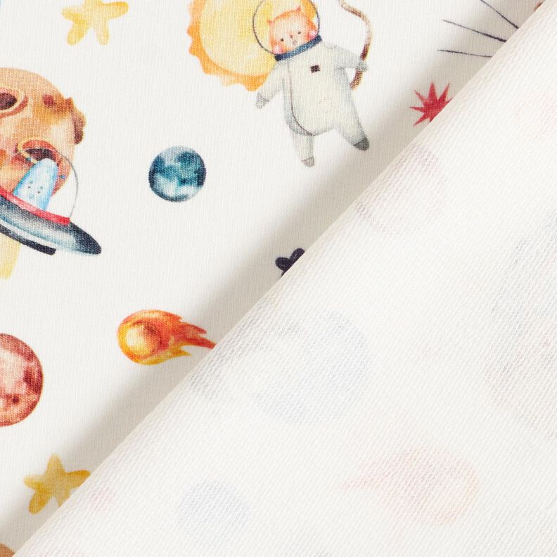 French Terry cats and aliens in space Digital Print – ivory,  image number 4