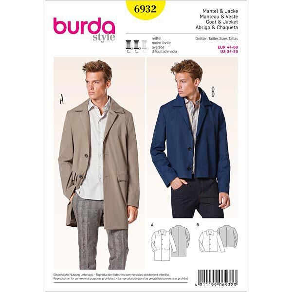 Men's coat / Jacket – classic design, Burda 6932,  image number 1