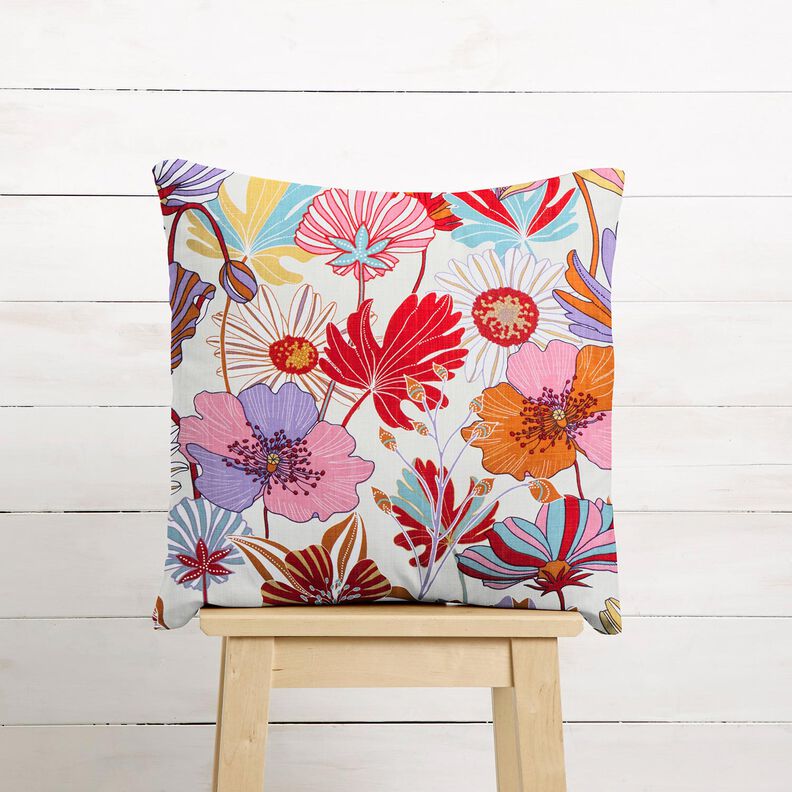 Decor Fabric Panama colourful flowers – cream/lavender,  image number 7