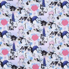 Cotton Jersey Manga World Digital Print – silver grey, 