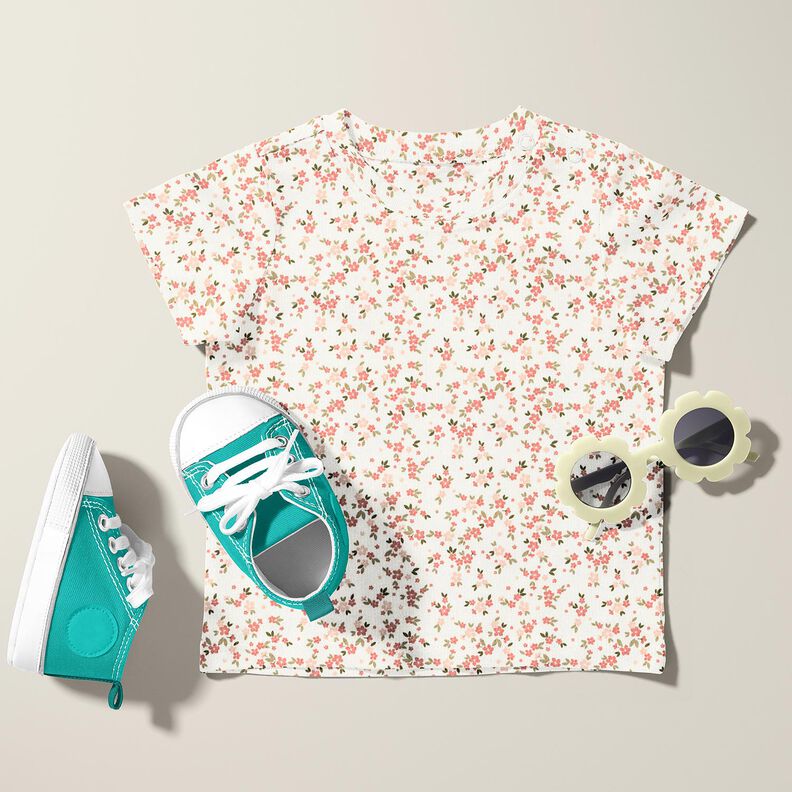 Cotton Jersey pink flowers – ivory, image number 5