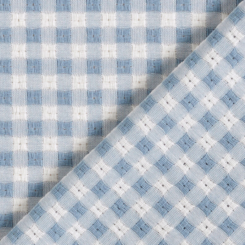 Textured check cotton fabric – white/light blue,  image number 5