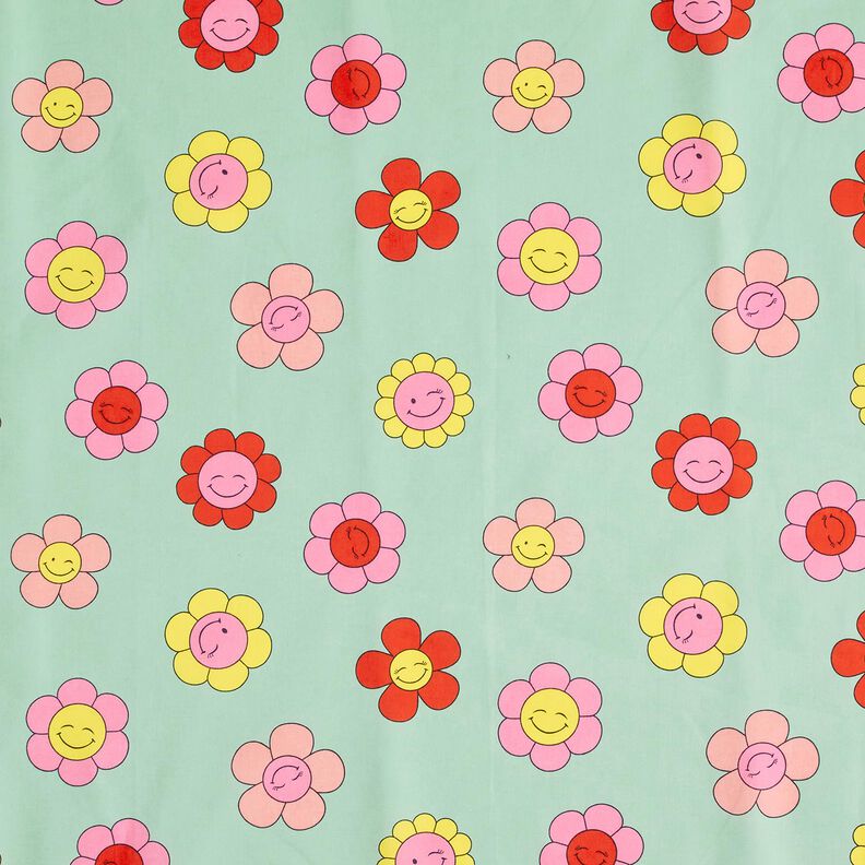 Coated Cotton cheerful flowers | Poppy Fabrics – mint/lemon yellow,  image number 1