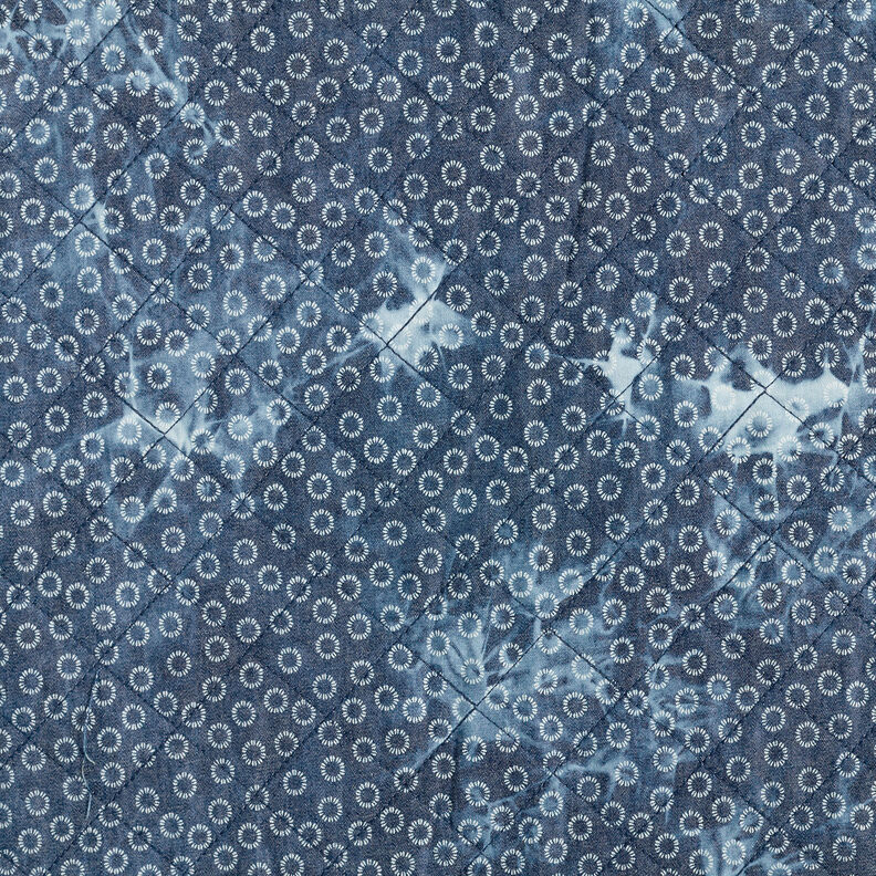 Tie-dyed flower chambray quilted fabric – denim blue,  image number 6